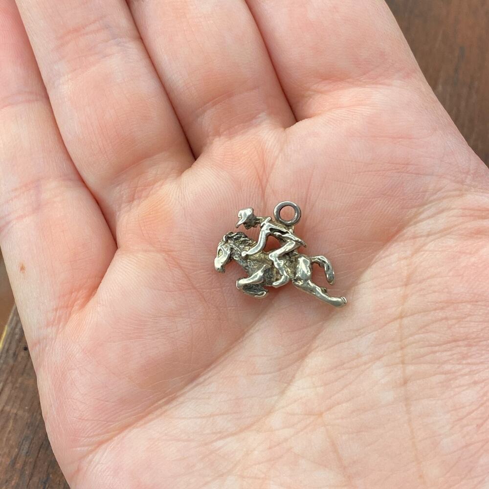 Vintage 925 Sterling Silver Racing Horse w/ Jockey Derby Pendant Bracelet Charm